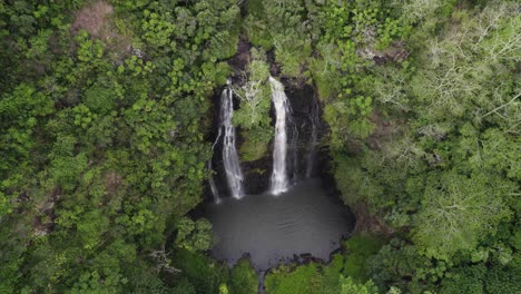 beautiful cinematic aerial footage of famous wailua waterfalls