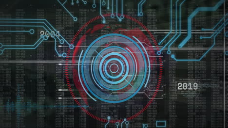 animación del procesamiento de datos digitales a través de una placa de circuitos informáticos