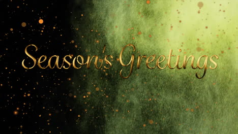 animation of cupped hand creating a colored powder explosion over seasons greetings text banner