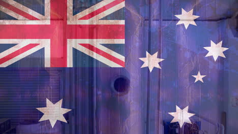 animation of flag of australia over factory