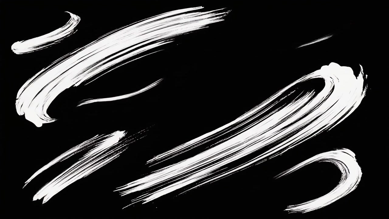Animated White Brush Strokes Appearing on Black Background