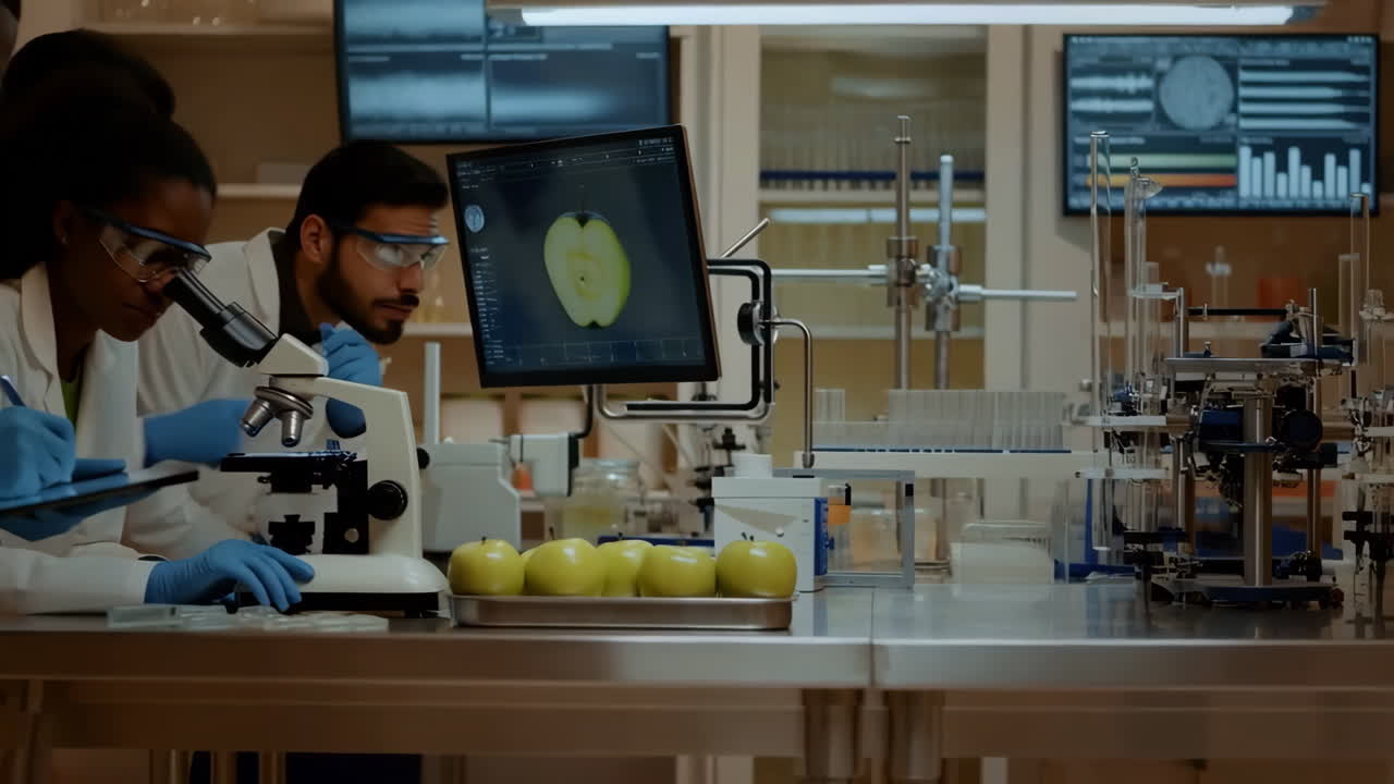 Scientists conducting research in a modern laboratory