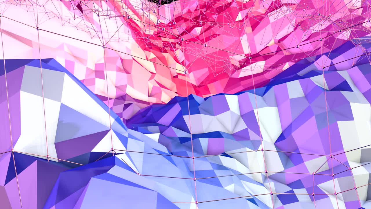 柔らかい幾何学的な低ポリモーション背景と純な青い赤いポリゴン抽象的なシンプルな青赤低ポリ 3d 表面をクリアな背景として4k フルhd 無縫ループの背景とグラデーション青赤
