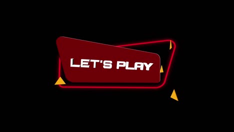 texto de animación 3d vamos a jugar en el estandarte geométrico plano de moda. objeto volador y giratorio. animación gráfica de movimiento de video 4k.