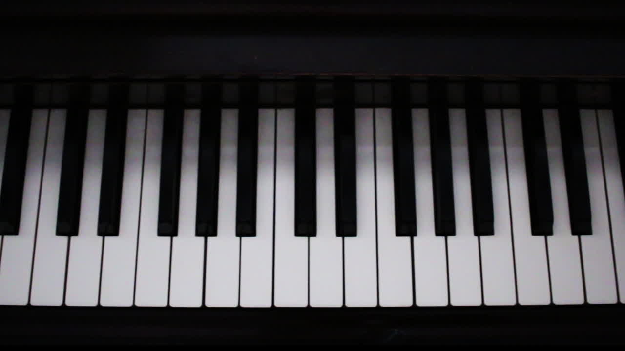 A close up shot of piano keys, from left to right