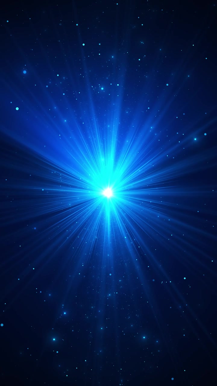 Deep blue space spotlight background with bright horizon glow tiny stars and soft cosmic particles