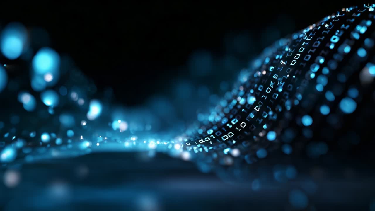 Immerse Yourself in the Digital Wave: A Visual Journey Through Data and Technology with an Enchanting Display of Blue Light and Binary Code Representing the Essence of Modern Information Flow