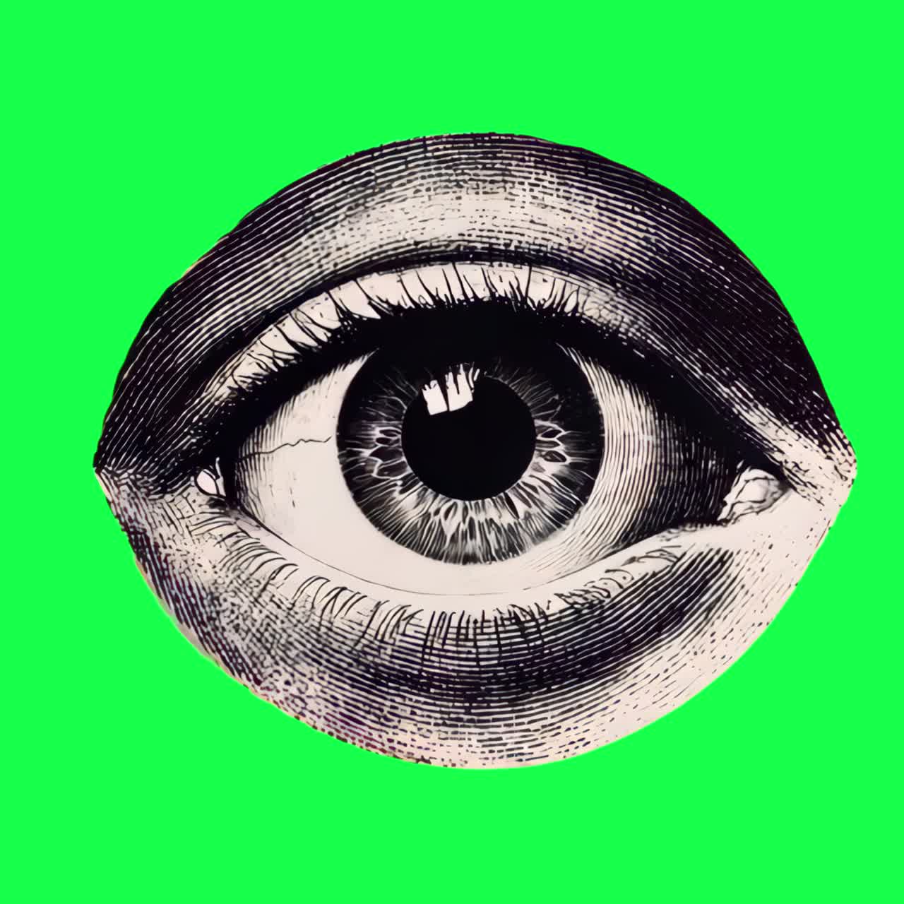Vintage eye illustration pop animation, transparent 4K video, green screen