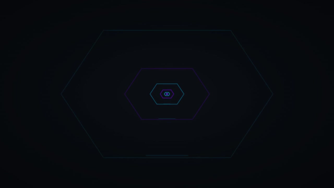Abstrakte hexagonale Tunnelanimation mit leuchtenden Neonlinien
