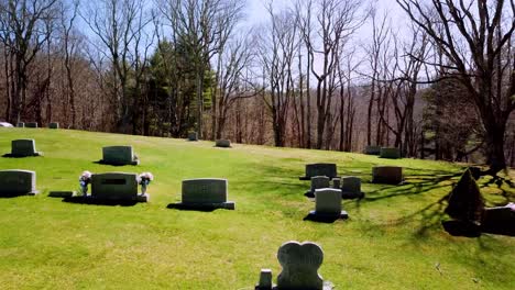 retirada aérea a través de ramas de árboles en el cementerio en las montañas de carolina del norte