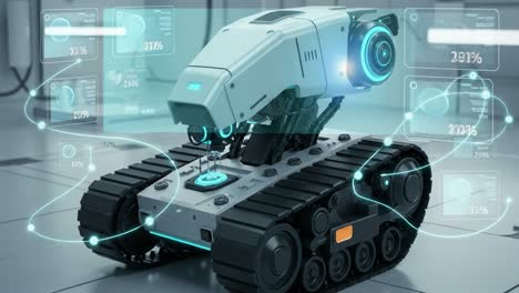 an advanced robotic exploration device demonstrating cutting-edge technology with integrated sensors and display interfaces for data collection and navigation in a controlled environment