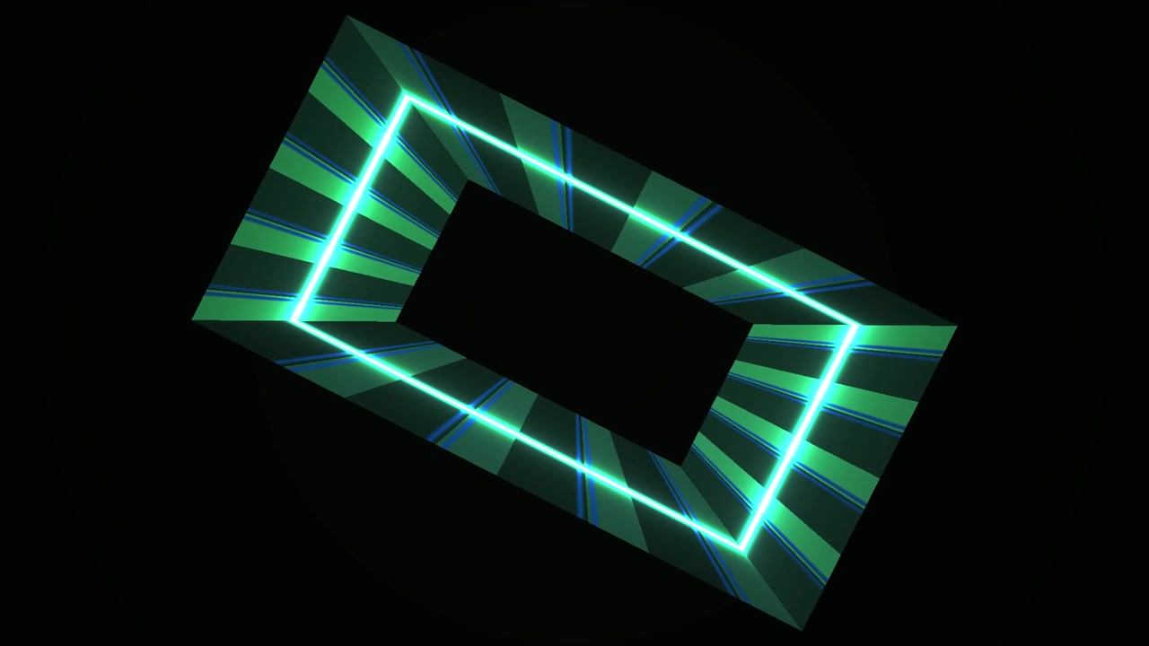 Abstract Rotating Neon Green Rectangle Tunnel Loop