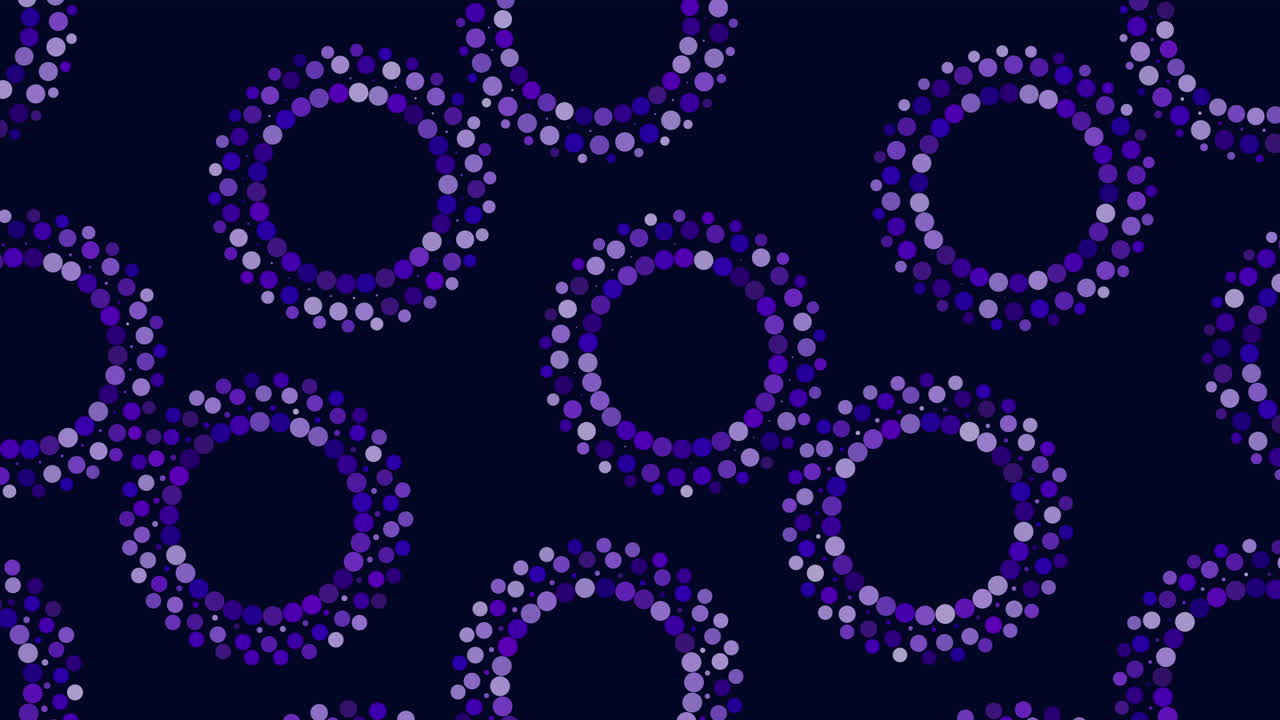 An abstract image showcasing a mesmerizing pattern of blue dotted circles on a dark backdrop. The circles are intricately arranged in a repeating design