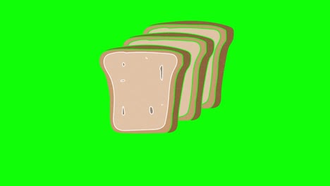 bread hand drawn green screen. floating loop animation