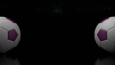 diseño 3d de bolas de fútbol en el fondo oscuro. animación en bucle de bolos de fútbol rodando de cuero en el fondo del universo y las estrellas.