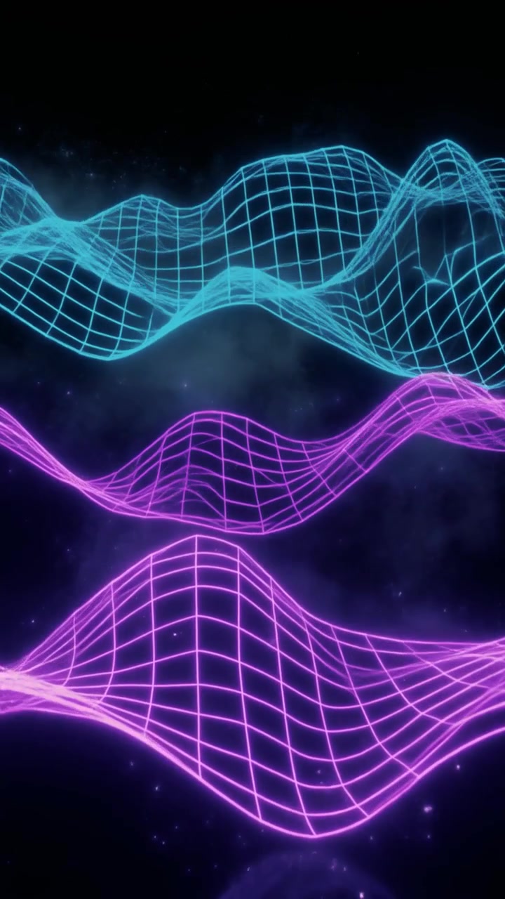 Abstract Neon Grid Waves Moving in Dark Space