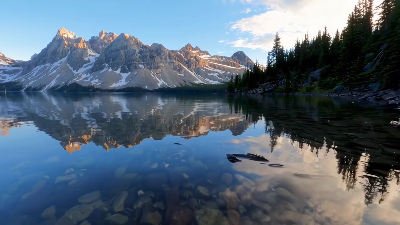 Kayakista che pagaia su un calmo lago di montagna all'alba