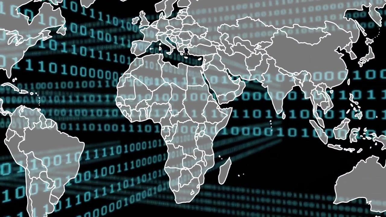 Digital World Map Overlaying Streaming Binary Code Data