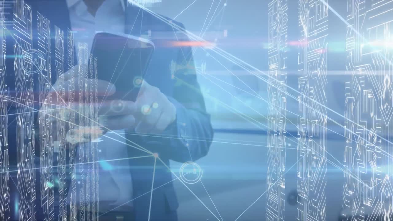 스마트 폰을 사용하는 사람에 대한 네트워크 연결과 마이크로프로세서 연결