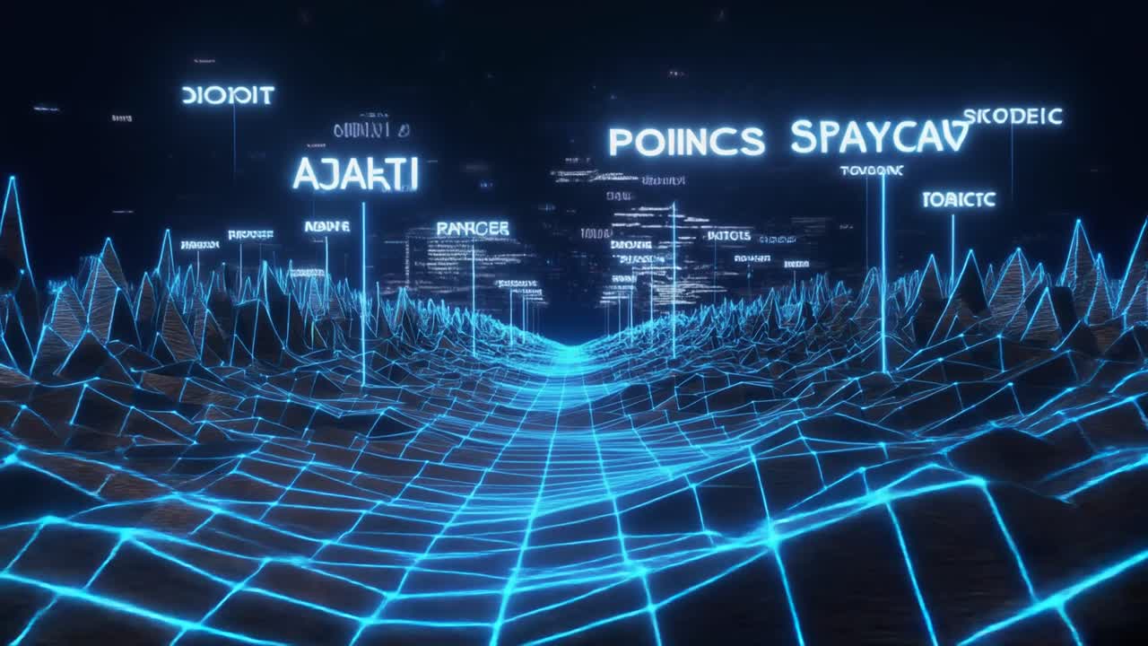 Moving Through a Futuristic Blue Data Grid