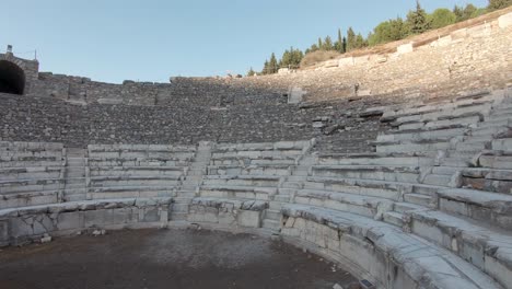 left side panning shot of the bouleuterion, odeon ancient semi circular theatre in ephesus turkey