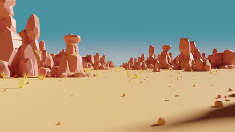loop animation of passing through rocks with sand desert, 3d rendering.
