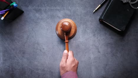 judge's desk with gavel and legal supplies