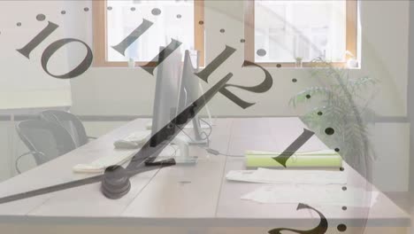 Animation-of-clock-moving-over-office-desks-with-computers