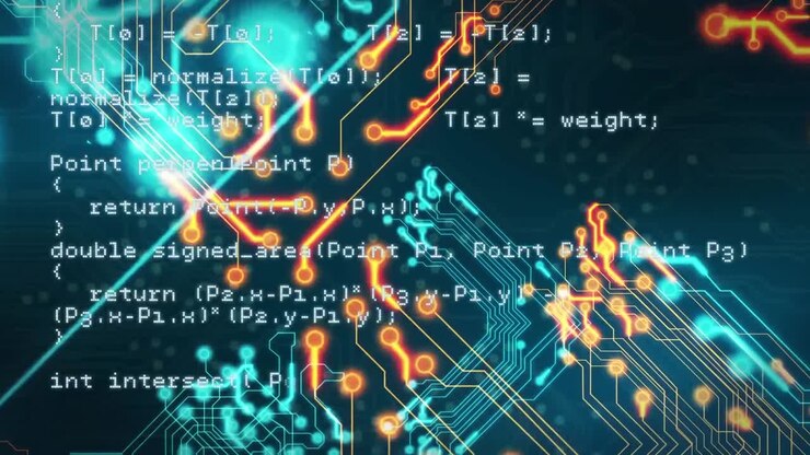Animation of data processing on black background