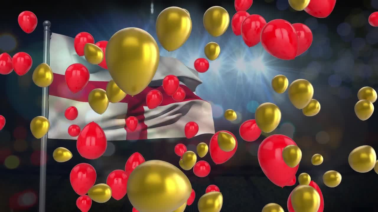 영국의 발 위에 풍선과 불빛의 애니메이션