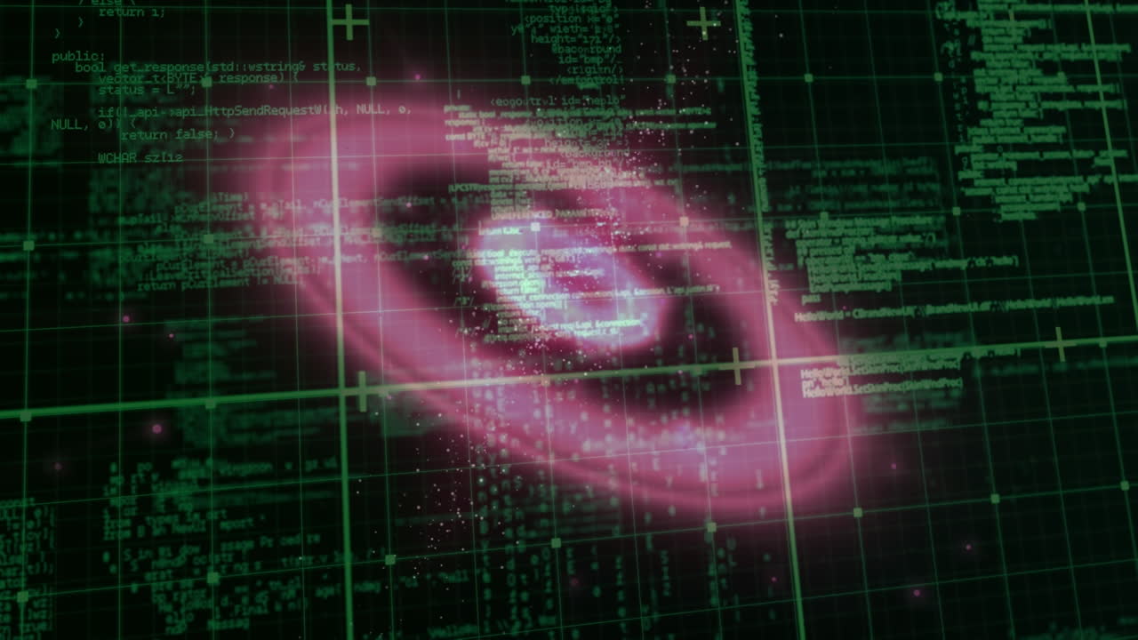 animación del procesamiento de datos brillantes con marcadores sobre la cuadrícula