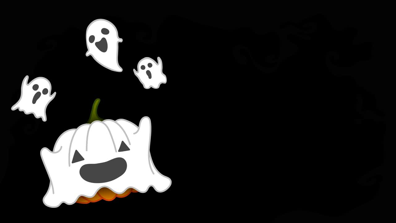 Halloween pumpkin jack o lantern costume set ghost spooky concept idea illustration isolated on dark scary background seamless looping animation 4K with copy space