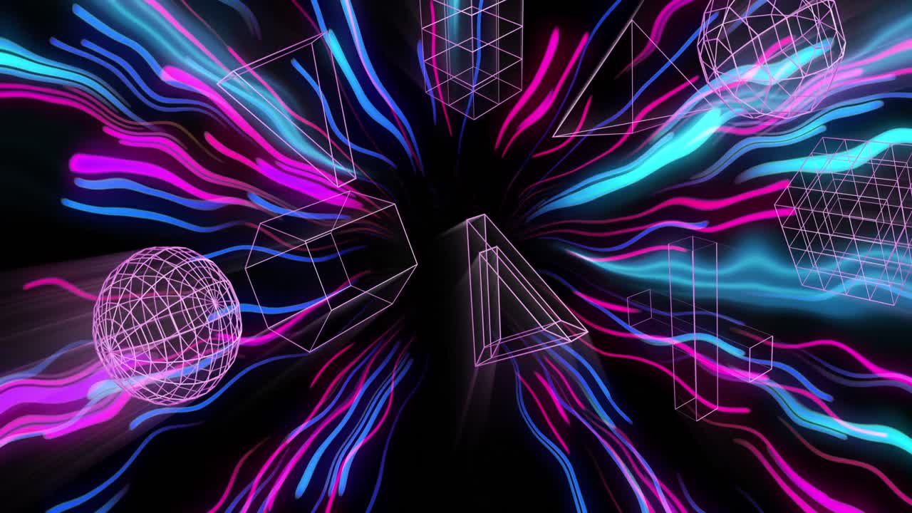 Animation of 3d shapes, data processing over light trails of data transfer