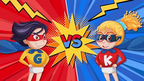 two superheroes face off in a comic-style battle