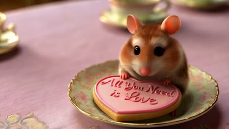 cute mouse with a heart-shaped cookie