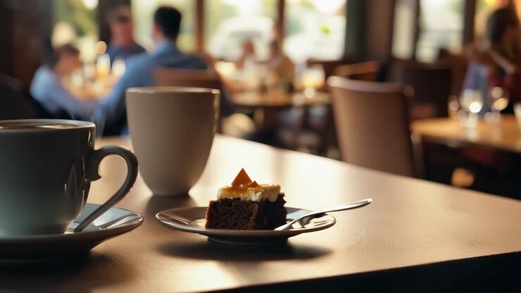 eine tasse kaffee und kuchen in einem café