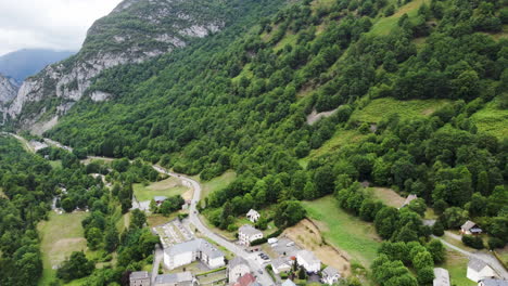 Aerial-of-France-Spain-pyrenees-with-narrowed-mountains-road-scenic-altitude-landscape,-European-summer-holiday-destination-for-trekking-and-adventure