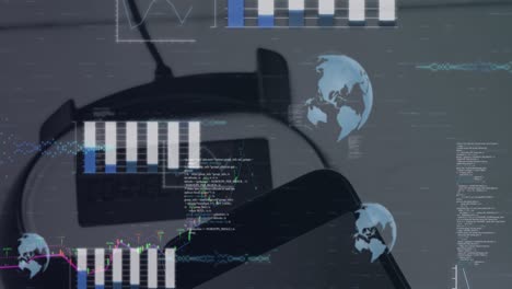 animación del procesamiento de datos estadísticos contra el teléfono inteligente haciendo un pago a través de la tecnología nfc
