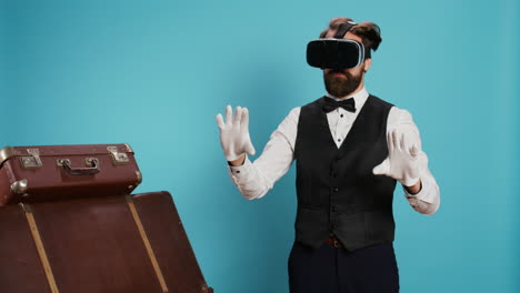 Modern-doorman-using-vr-glasses