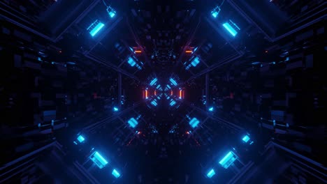 sci fi motion graphics tunnel: blue, orange, teal and black octagon patterns