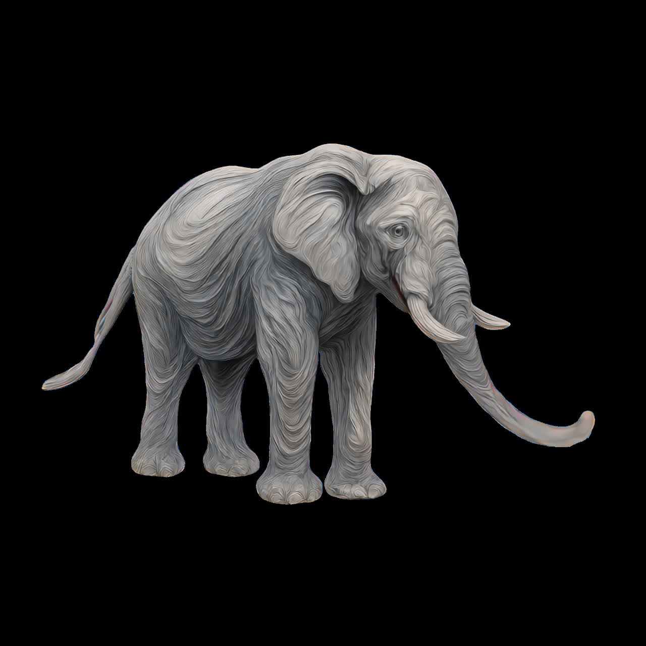Intricate elephant digital illustration animation isolated asset, transparent 4K video, alpha
