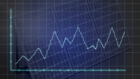 graph displaying fluctuating data trends with animation over solar panel background