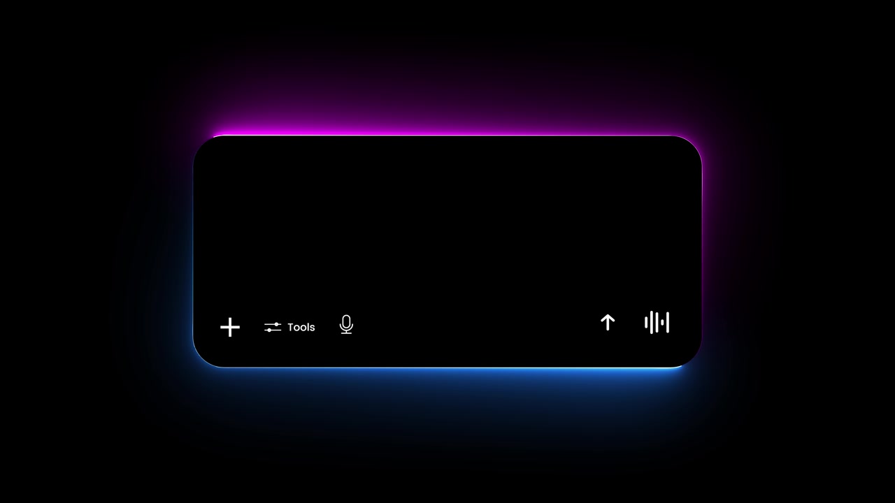 Animazione dell'area del prompt dell'interfaccia di un chatbot AI, isolata su sfondo nero