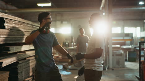 warehouse workers taking a break