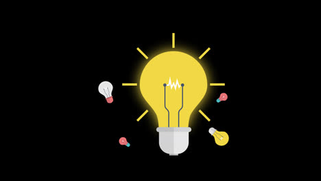 Glühbirne-Symbol,-Idee,-Konzept,-Animationsschleife,-Bewegungsgrafik,-Video,-Transparenter-Hintergrund-Mit-Alphakanal