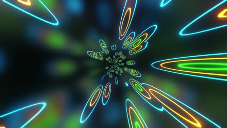 fondo, túnel volando hacia anillos multicolores