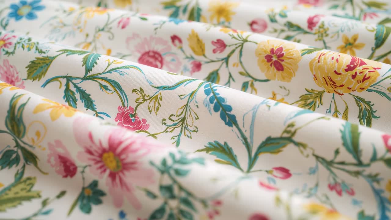 Skiftende fokus kamera, der fanger hvidt blomsterstof tæt på bordet nær vinduet, og viser folder