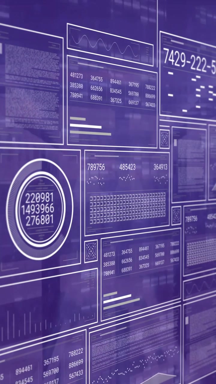 Animasjon av databehandling og diagrammer over et serverrom