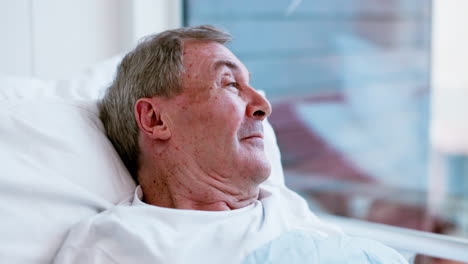 Senior-man,-hospital-and-waking-up-in-bed