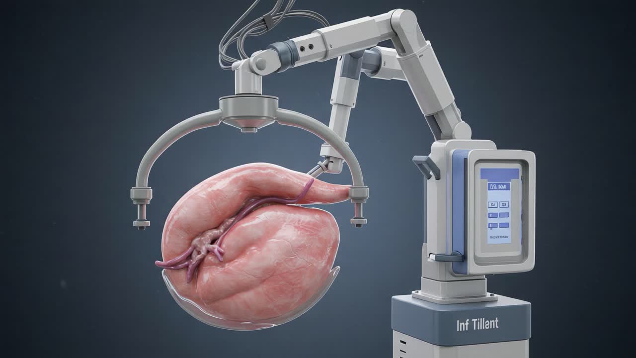 Advanced Robotic Surgery System Featuring a Realistic Rendering of a Human Organ, Showcasing Precision Tools and Technology for Medical Applications